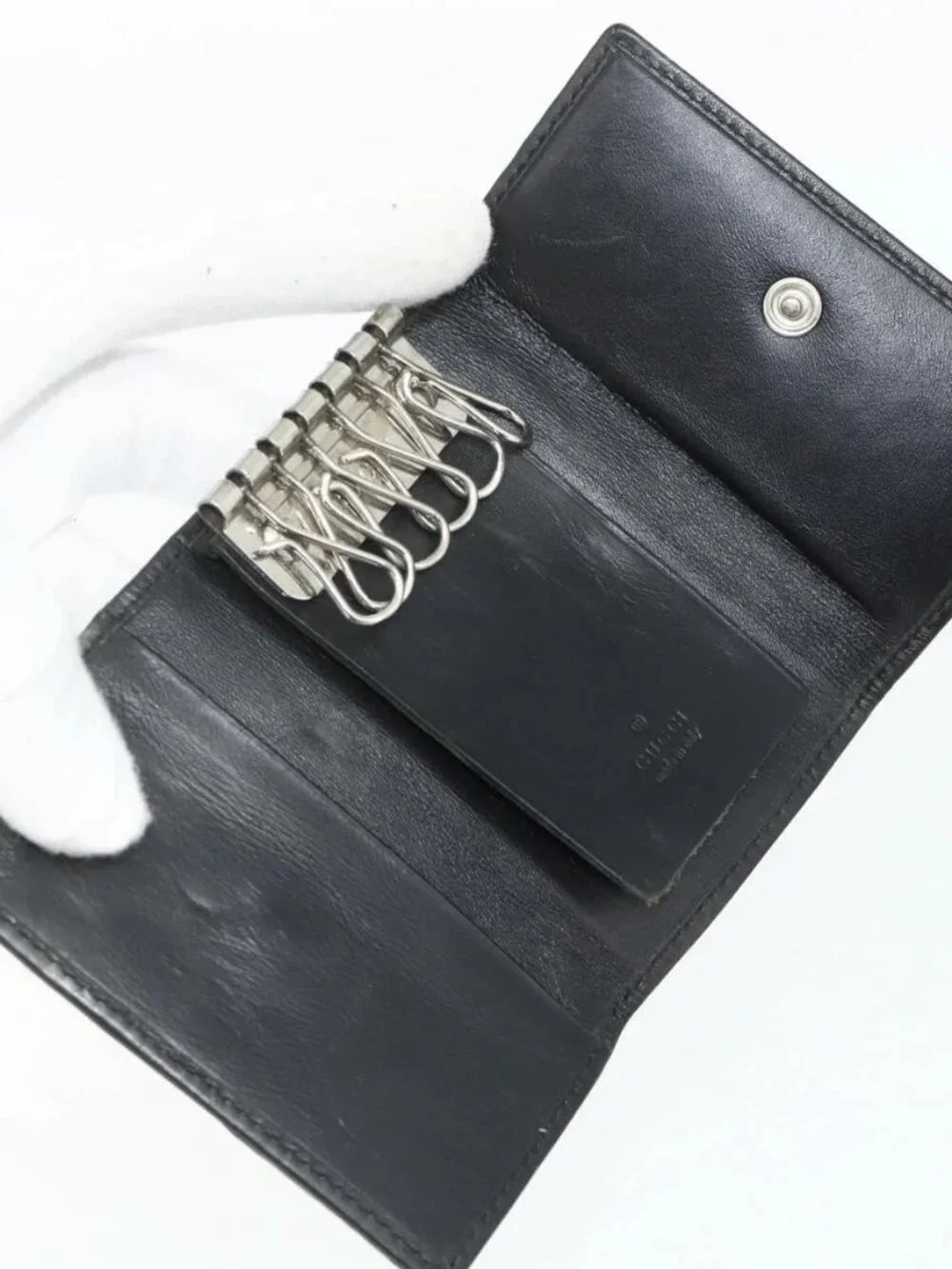 GUCCI GG Canvas Key Case Silver Black Auth